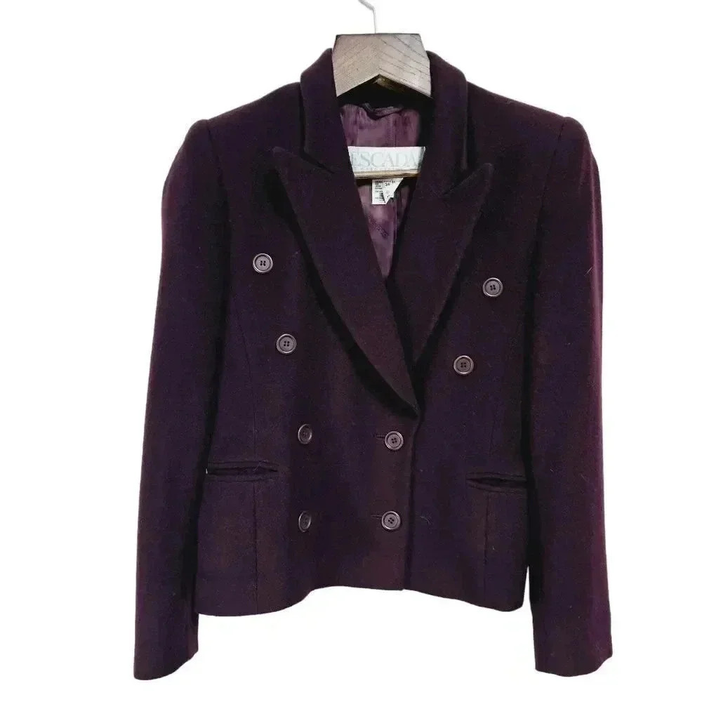 Escada wine double breasted wool cashmere cropped jacket 34